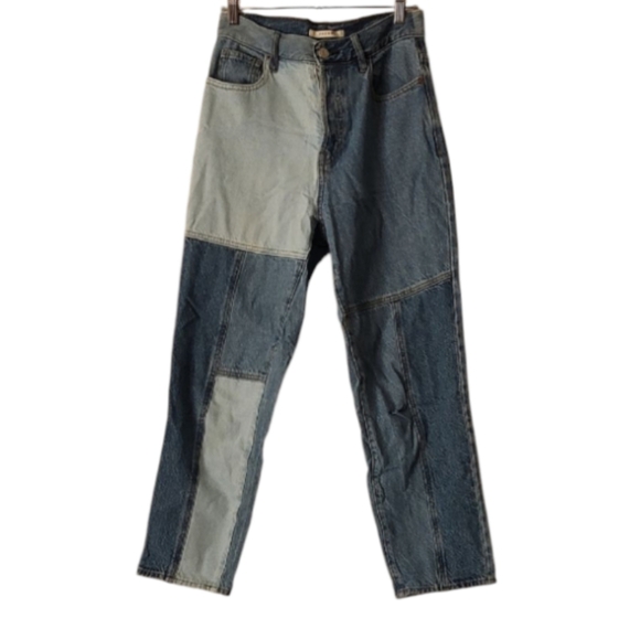 Pacsun Patched Button Fly High Rise Straight Blue Jeans Size 26 - Picture 1 of 5